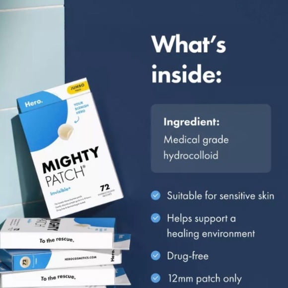 hero. MIGHTY PATCH Invisible + 72 HYDROCOLLOID PATCHES - Picture 3 of 6